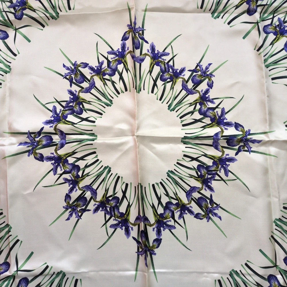 National Wildlife Federation Floral Iris Silk Scarf Purple White Botanical Large